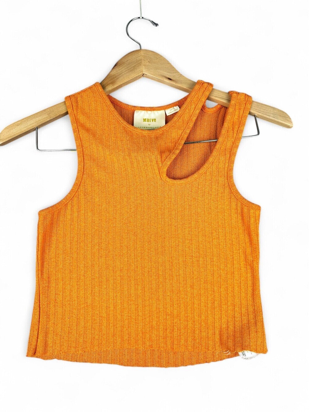 Maeve Anthropologie Orange Ribbed Asymmetrical Cutout Crop Tank S